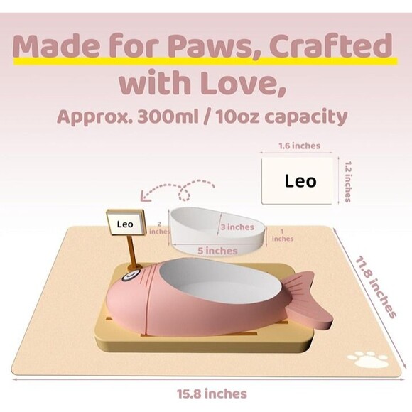 Cat Bowls with Name Tag - Personalized Cat Food Bowl for Indoor Cats, Kitten Bow - Picture 6 of 8